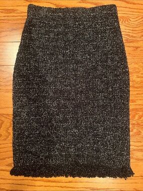 Ann Taylor Black & Silver Metallic Tweed Pencil Skirt